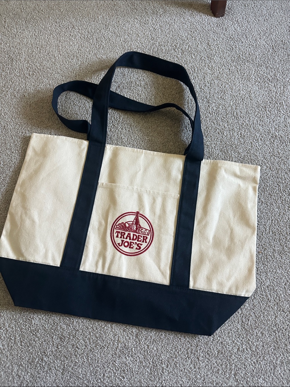 Trader Joe's Cream and Black Canvas Tote Bag